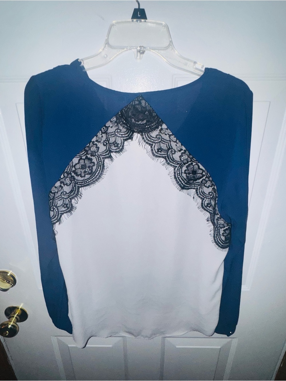 Medium APT9 Women's Colorblock Lace-Trim Blouse -  navy and gray